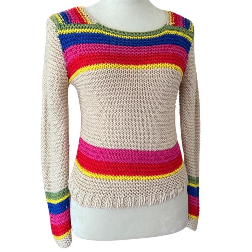 Wiseknit Rainbow Stripe Crochet Knit Sweater - Women’s Small